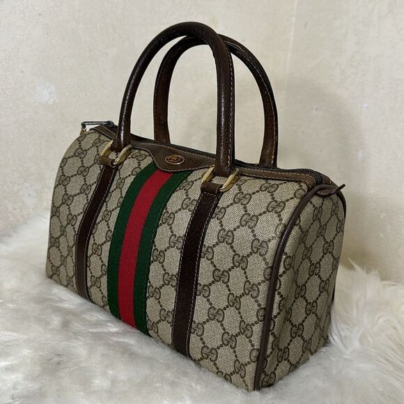 Gucci Beige and Brown Monogram Bag with Red and Green Stripe - Picture 2 of 16